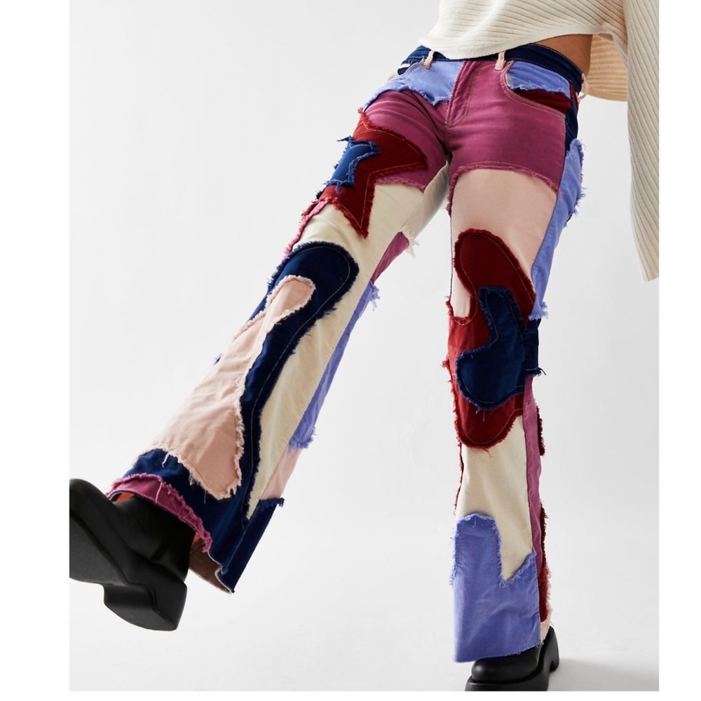 Colorful Patchwork Flare Jeans Free People